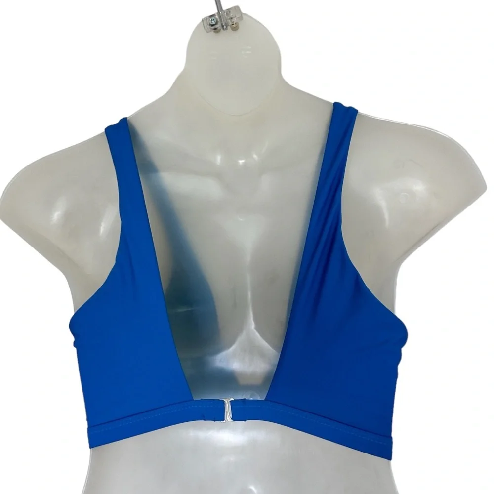 SHEIN plunging blue bikini top fixed straps hook back closure cobalt blue size S